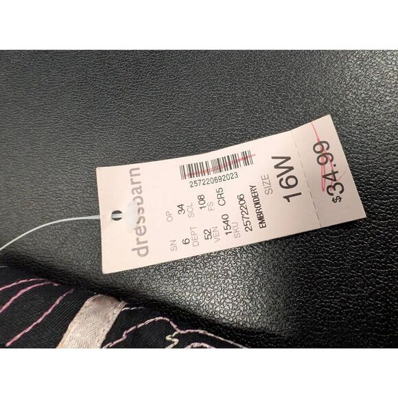 NWT Dressbarn Black Linen Rayon Midi A Line Embroidered Skirt Satin Trim Women's - Picture 4 of 5